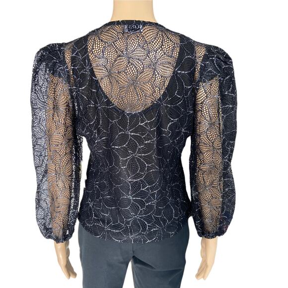 LINI Black Lace Button Up Blouse Size M - Picture 4 of 10